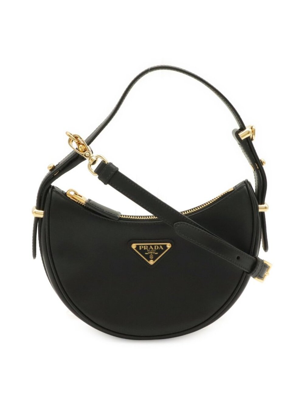 Prada Ake Small Leather Shoulder Bag Crossbody 2-Way Nero Black Gold